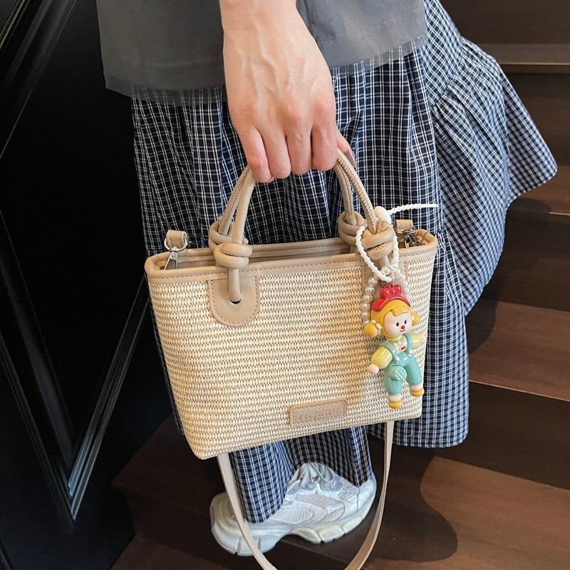 

Летняя соломенная пляжная сумка новая сумка для отпуска на море нишевый дизайн сумка-ведро плетеная женская сумка No pendant хаки