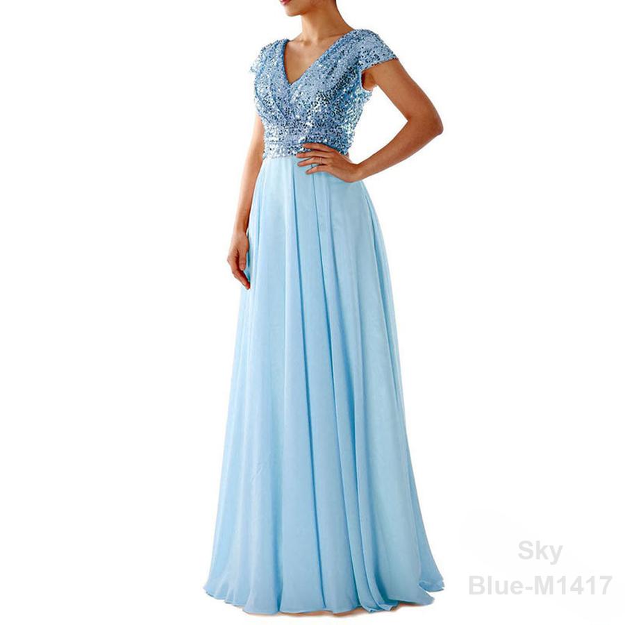 New Spring/Summer Women's Sleeveless Dress V-Neck Sequined Elegant Chiffon Patchwork Evening Gown