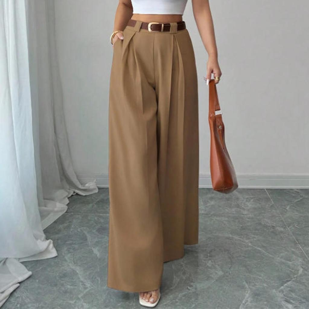 Women's Loose Fit Wide Leg Trousers High Waist Casual Office Pants Pleated Front Relaxed Fit Workwear Bottoms for Everyday Wear
