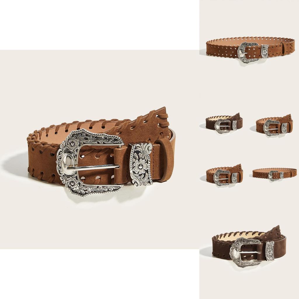 Fashionable Carved Metal Buckle Women Casual Suede Waist Belt For Fashionable Workday Attire