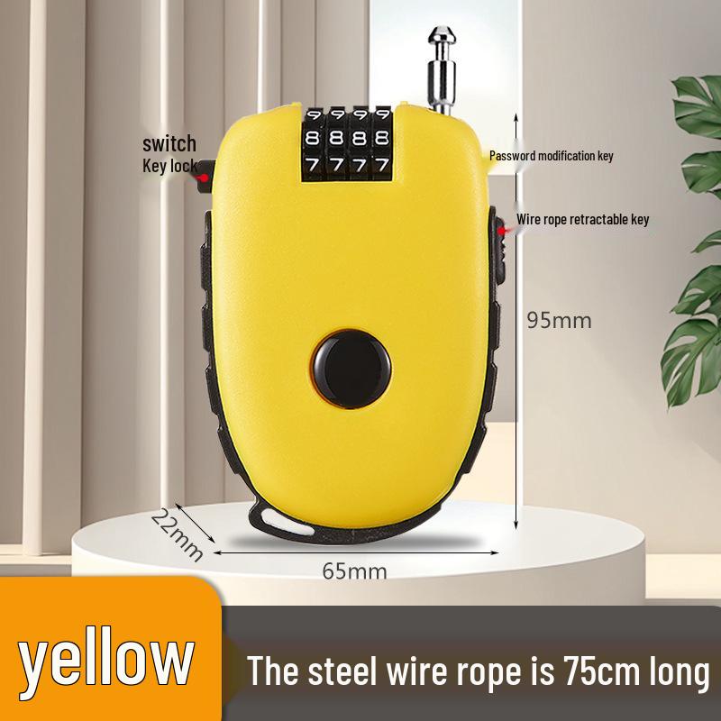 Portable Retractable Bicycle Helmet Lock - Steel Wire Cable Combination Padlock