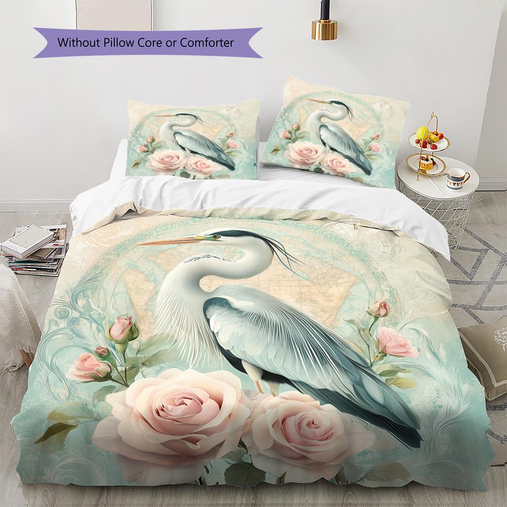 Map Flower Bird Pattern Bedding Quilt Set  Home Decoration  Gift (1 * duvet cover + 2 * pillowcase  without core)