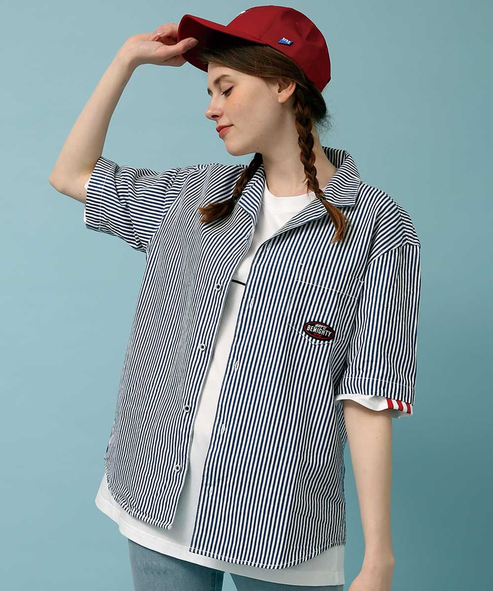 B Mighty Striped Open Collar Short Sleeve Shirt Blue Blue/Xl
