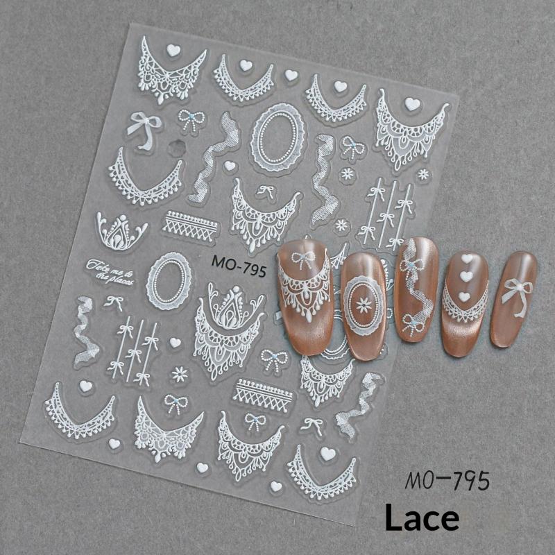 

Lace Flower Bow Hollow Out Nail Stickers Relief Nail Appliques Nail Charms Diy For Manicure Decoration as the picture