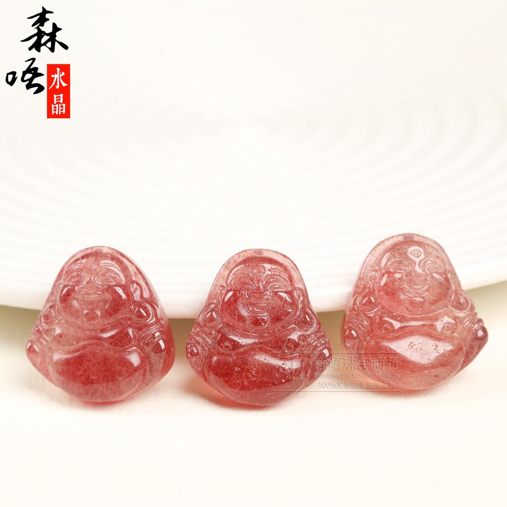 Senwu Jewelry Natural Strawberry Quartz Buddha Carving Pendants, DIY Accessories.