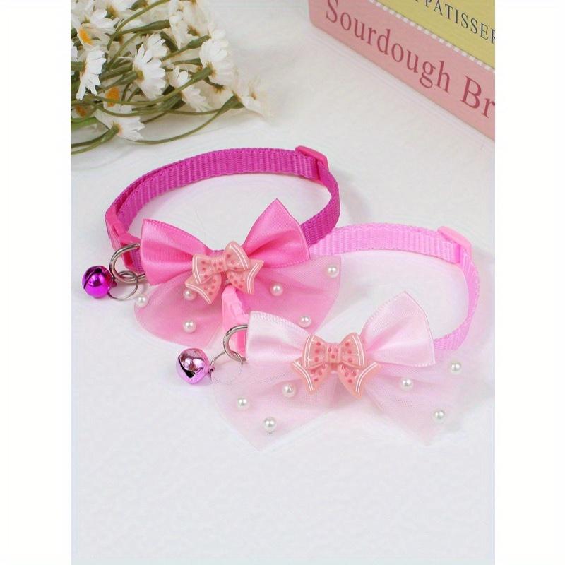 3pcs Set Cute Shiny Bow Bell Pet Collar For Daily Use - For Cats And Dogs