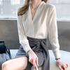 Fashion 2025 Spring Blouses Shirts Long Sleeve V-Neck Office Lady White Chiffon Blouse Shirt Women Tops J755