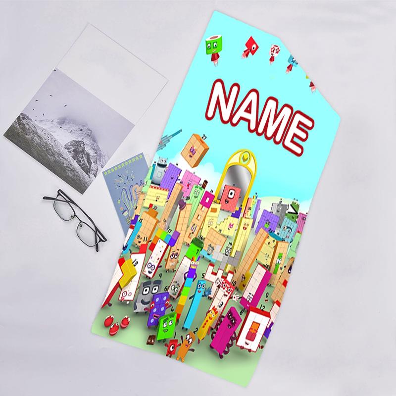 1pc 3D-Number-Blocks-Cartoon Beach Towel with Custom Name, Beach/Swimming/Bath/Picnic/Camping Towel, Suitable for Seaside Beaches