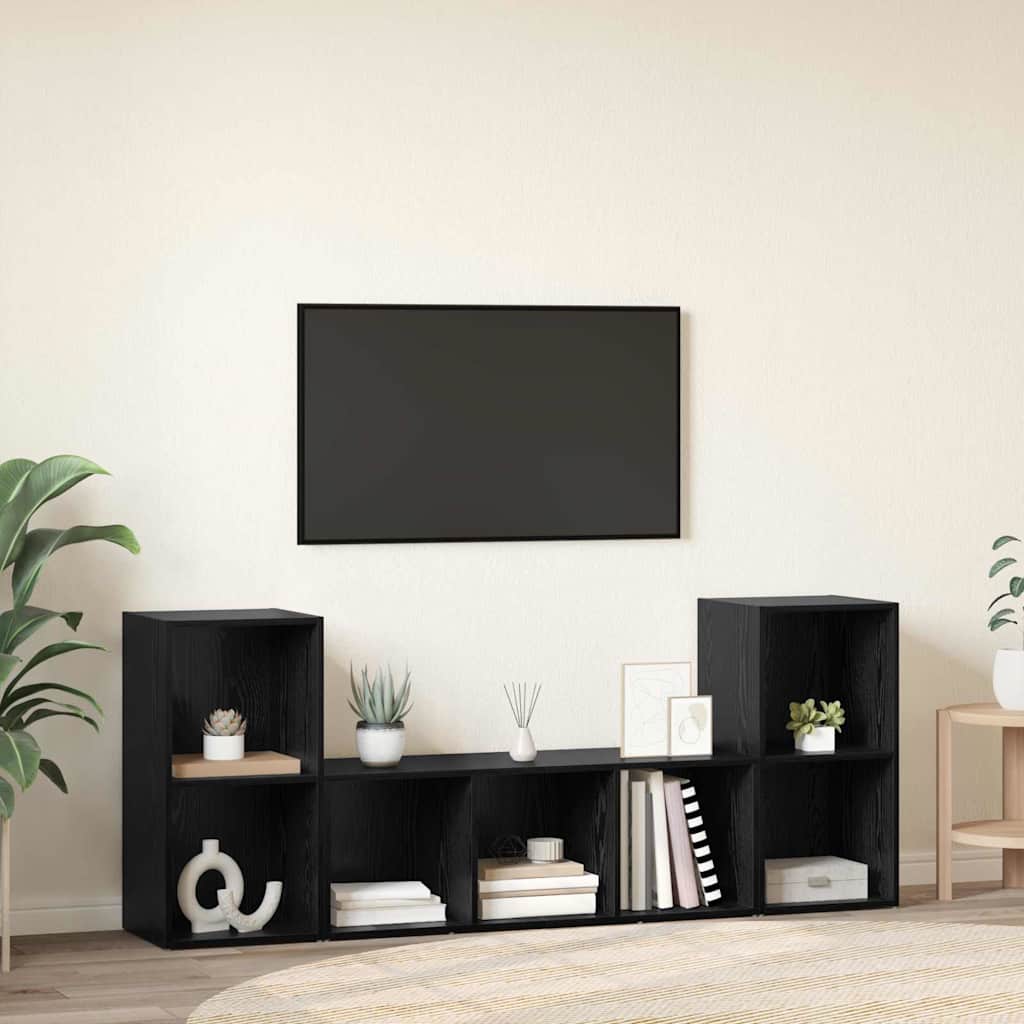 Wall Mounted TV Cabinet Set 3 pcs Black Particleboard