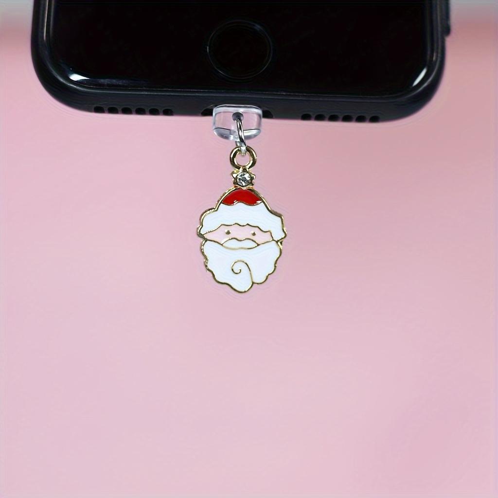 1pc Christmas Themed Phone Charm Dust Plug, Santa Claus & Tree Design, Metal Holiday Cellphone Accessory for IPhone/Samsung/Type-C Ports