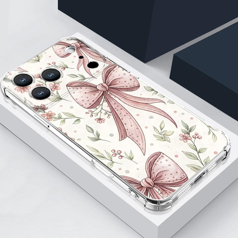 Rosa Schleifenmuster Hülle Für iPhone 17 Pro Max Coque iPhone 16 15 14 13 Pro Max 11 Stoßfest Klar Weiche Silikonhülle