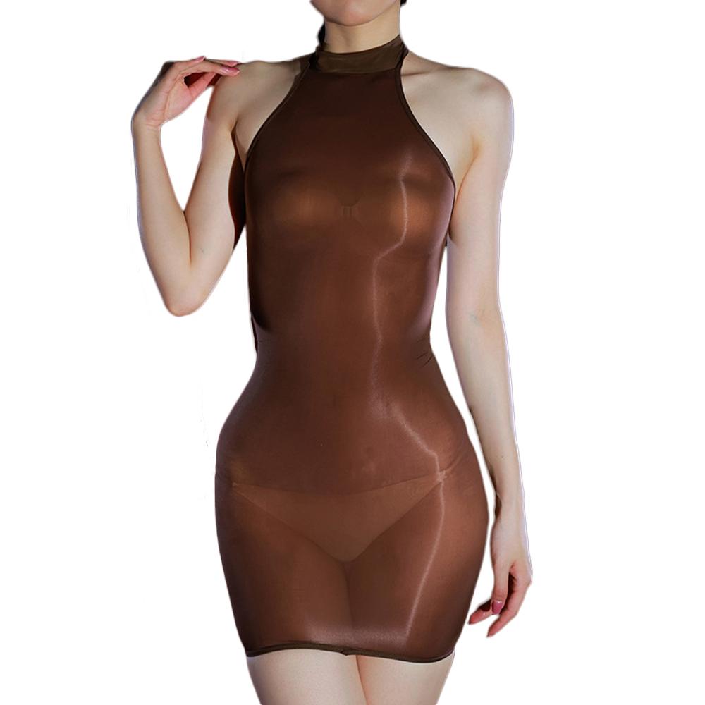 Sexy Donna 5D Sottile 912 Punti Micro Mini Vestito Scollo all'americana Elastico Bodycon Collant Vestito Lucido Oleoso Lucido Pacchetto Fianchi Cameriera Vestito Carino