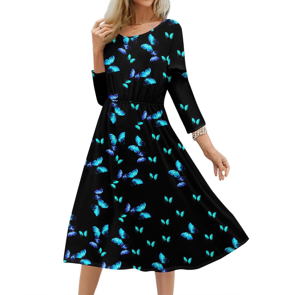 Women's Fashionable Floral And Leaf Loose Dress