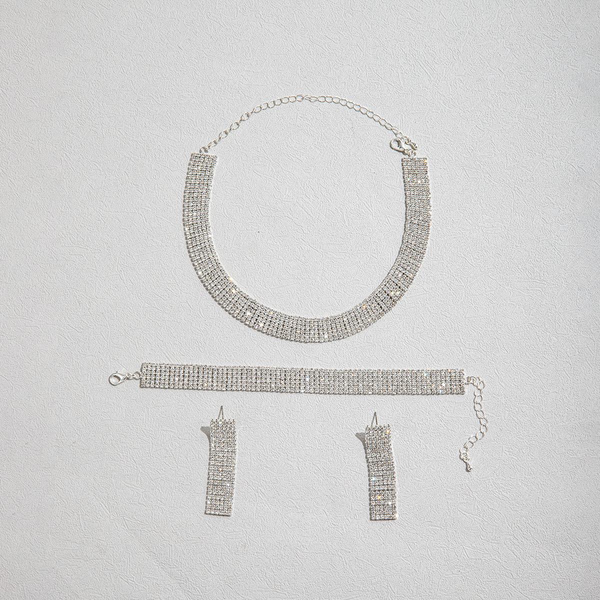 

Новые модные блестящие ожерелья, серьги, браслет, комплект, серьги и аксессуары в роскошном стиле 29CM серебряный