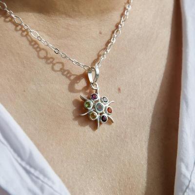 Gemstone Pendant 925 Sterling Silver Gemstones Pendant  Jewelry Handmade Silver Multi Gemstone Pendant for Women ( Only Pendant Without Chain)
