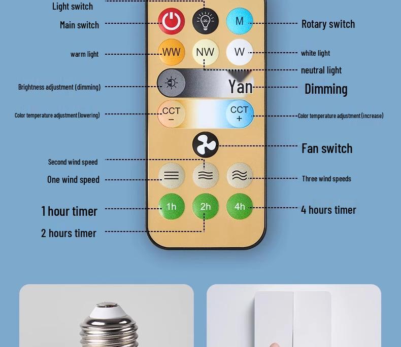 E27 Base Silent LED Ceiling Fan with Remote Control - Energy-Saving Light for Bedroom, Kitchen, Bathroom, Restaurant