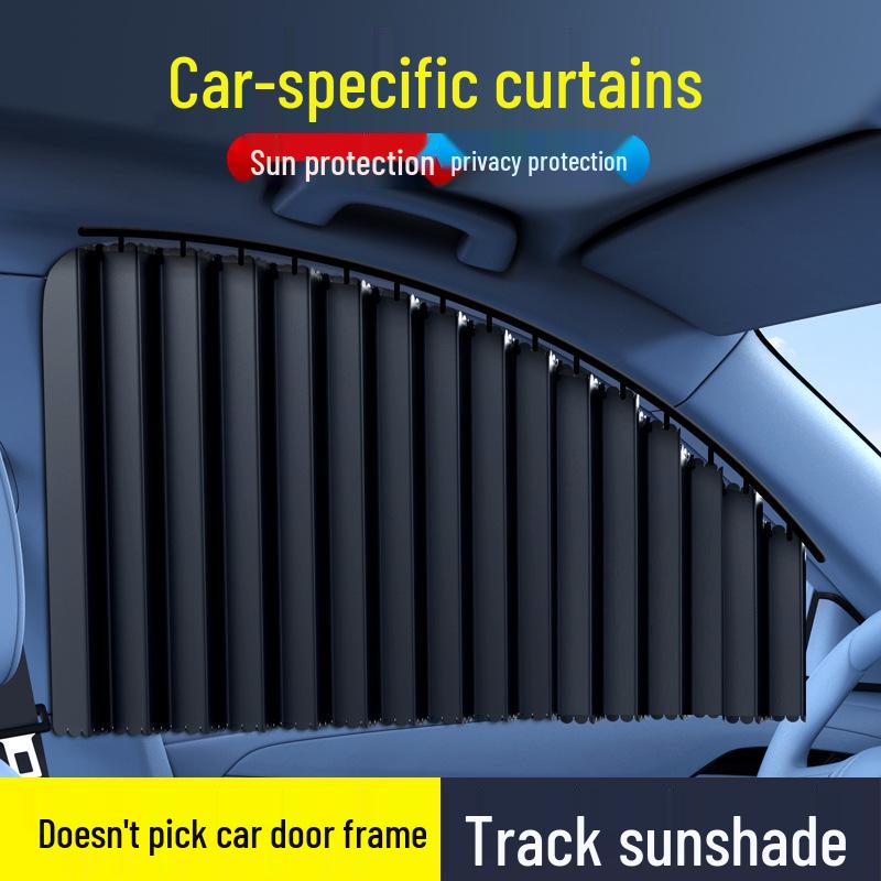Automatic Retractable Car Sunshade Curtain with Embedded Blackout Privacy and Magnetic Track for Side Windows