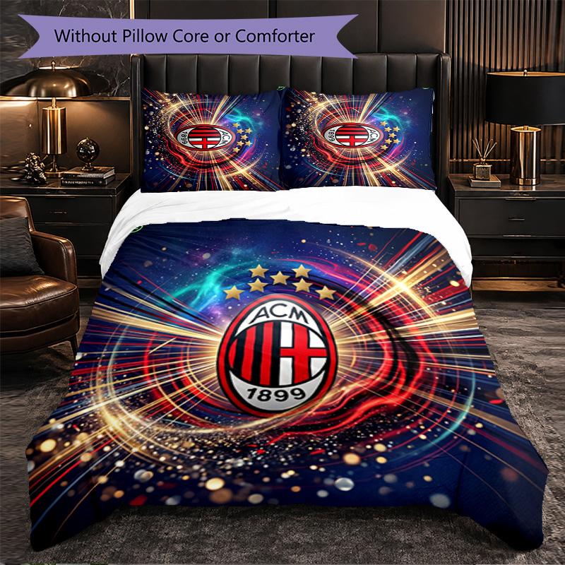 AC Milan Pattern 3 Pieces Bedding Set Soft Microfiber Duvet Cover with Pillow Cases for Bedroom