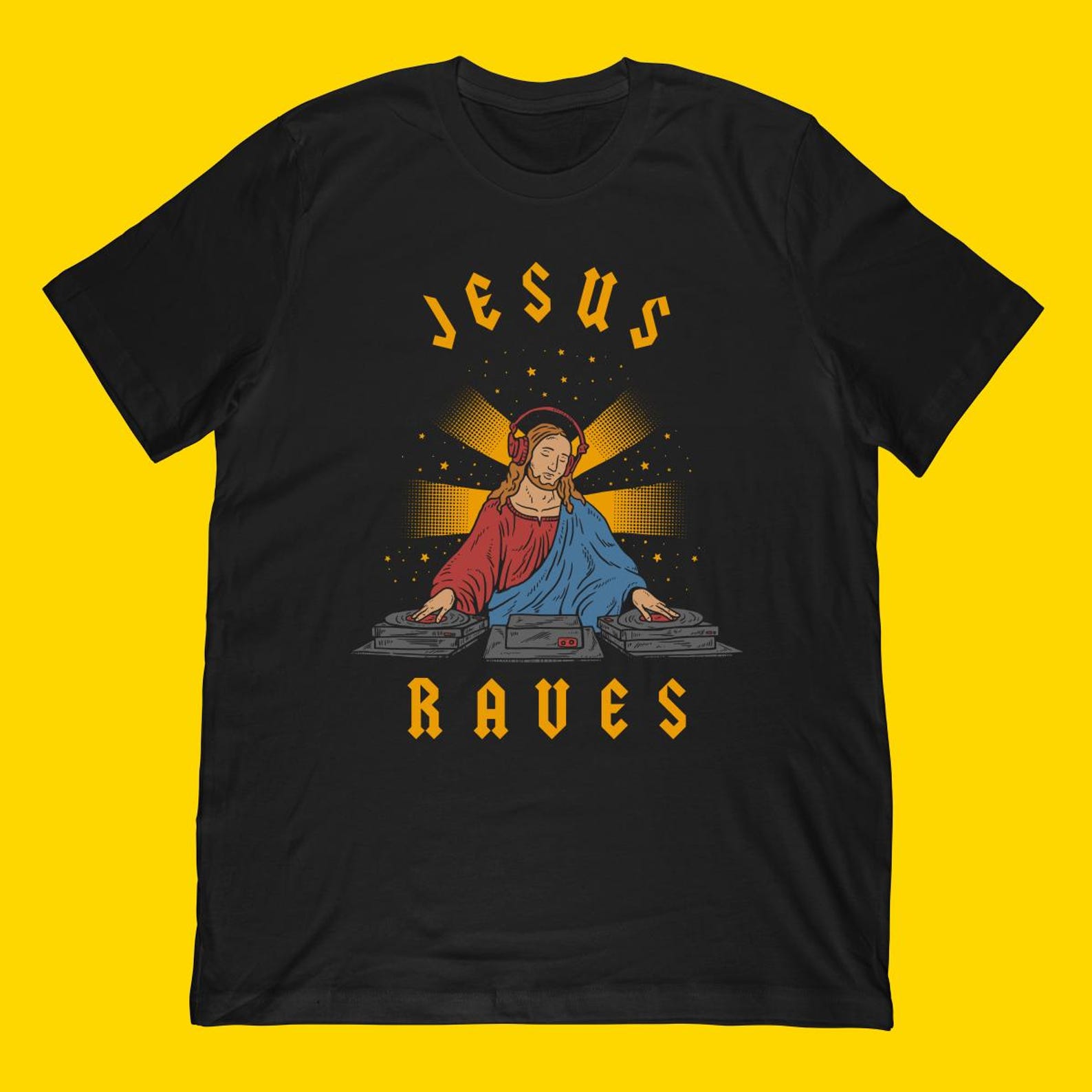 Jesus Raves T-Shirt | DJ Jesus Christian Dance Party Apparel M