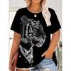 Modisches Damen Rundhals Kurzarm 3D Tier Farbdruck Tier Kurzarm Rundhals T-Shirt