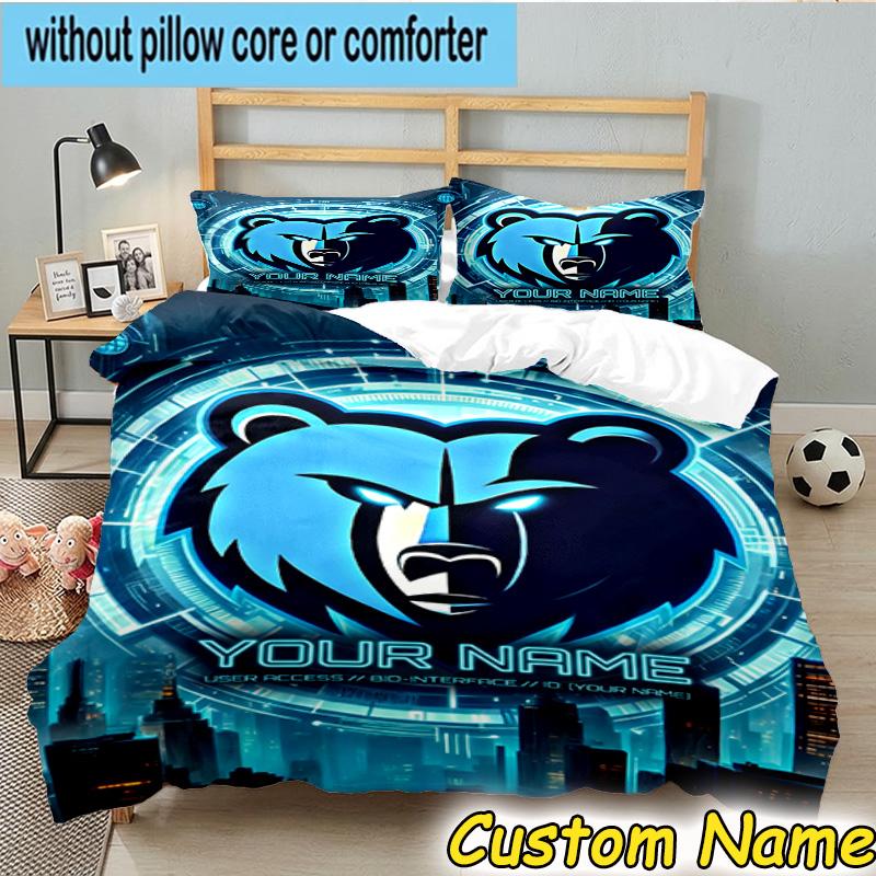 3pcs Custom Name City Grizzlies Bear Logo Bedding Set Includes 1 Duvet Cover & 2 Pillowcases for All Seasons Dormitory Home Decor Christmas gifts