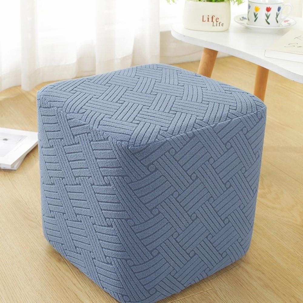Durable Solid Color Jacquard Ottoman Cover T-Shape Soft Square Stool Cover Elastic Pouf Stool Cover Home Decor