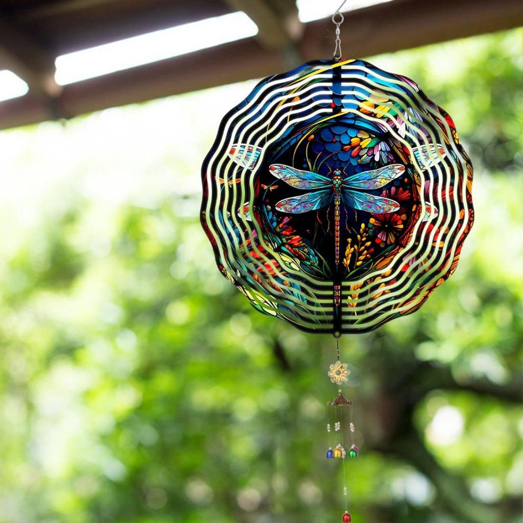 Dragonfly Wind Spinner, 3D Stainless Steel, Metal Wind Catcher, Kinetic Garden Sculpture, Classic Style, Indoor/Outdoor Decor, Yard Art