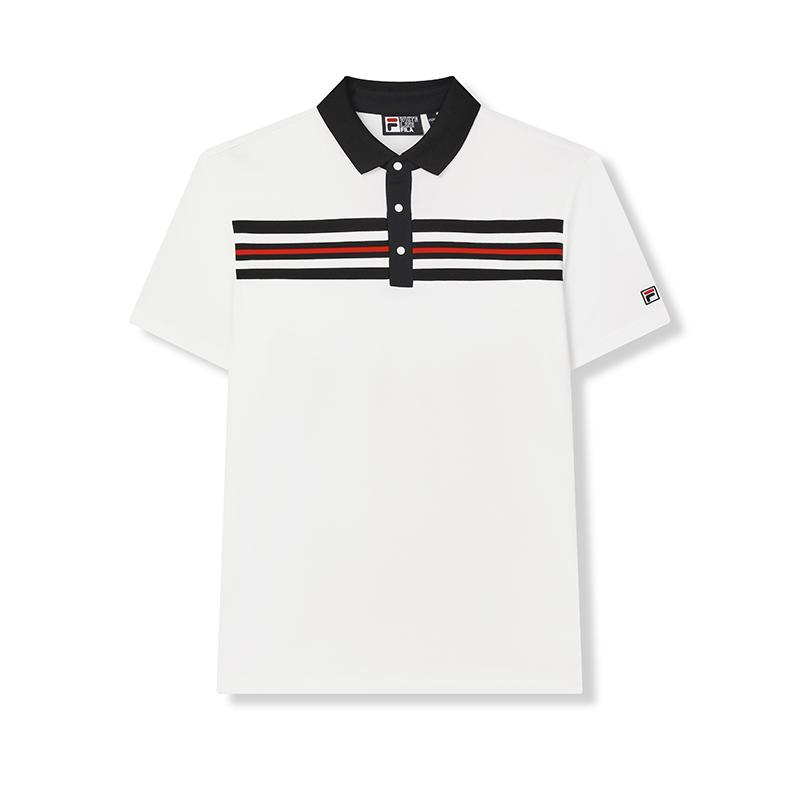 

Fila Архив Простая полоска Деловая Повседневная Футболка-поло с коротким рукавом для поездок на работу Мужская Поло Облачно-белый F11M437103FWT XXL