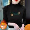 Korean Style Women's Semi-High Neck Thickened Long-Sleeve Base Shirt with Print