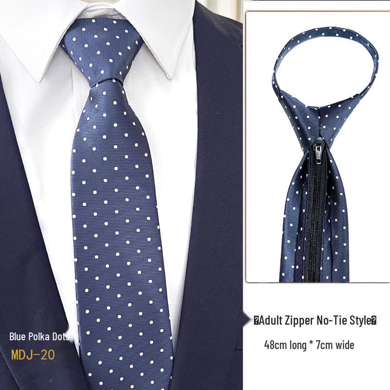 Men's 7cm Easy-Pull Zipper Tie, 1200-Needle Yarn-Dyed Polyester