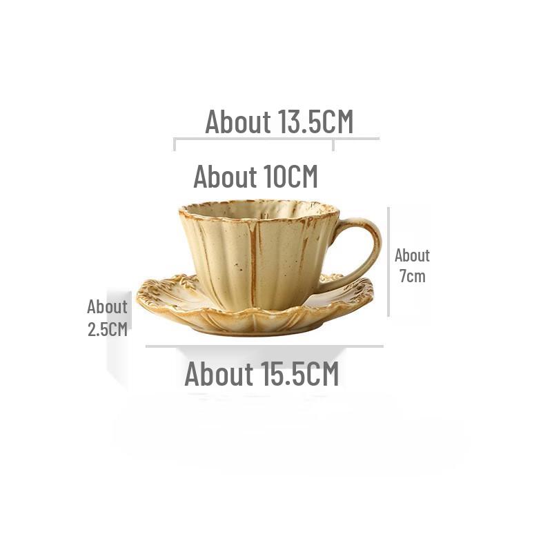 Shangqi Embossed Vintage Ceramic Coffee Cup and Saucer Set