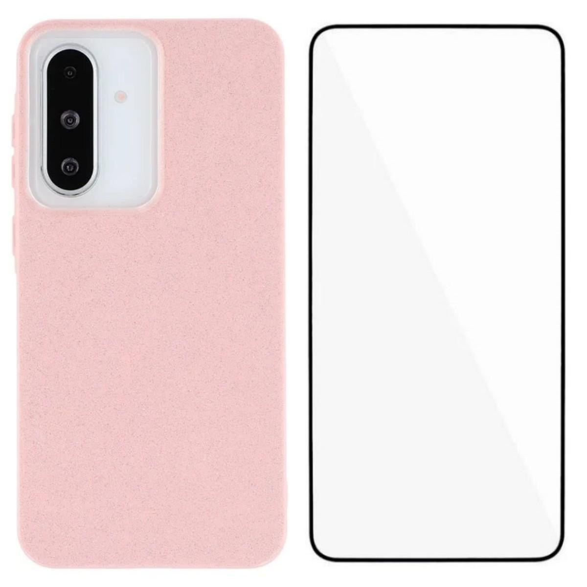 

For Samsung Galaxy A55 5G Glitter Case WANLONFENG XL2 Series IMD TPU Phone Cover with Tempered Glass Film Pink