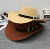 Damen Herren Breiter Rand Cowgirl Hut Outdoor Ledergürtel Westliche Kappen Englischer Stil Jazz Panama Hüte UV-Schutz Sonnenhut