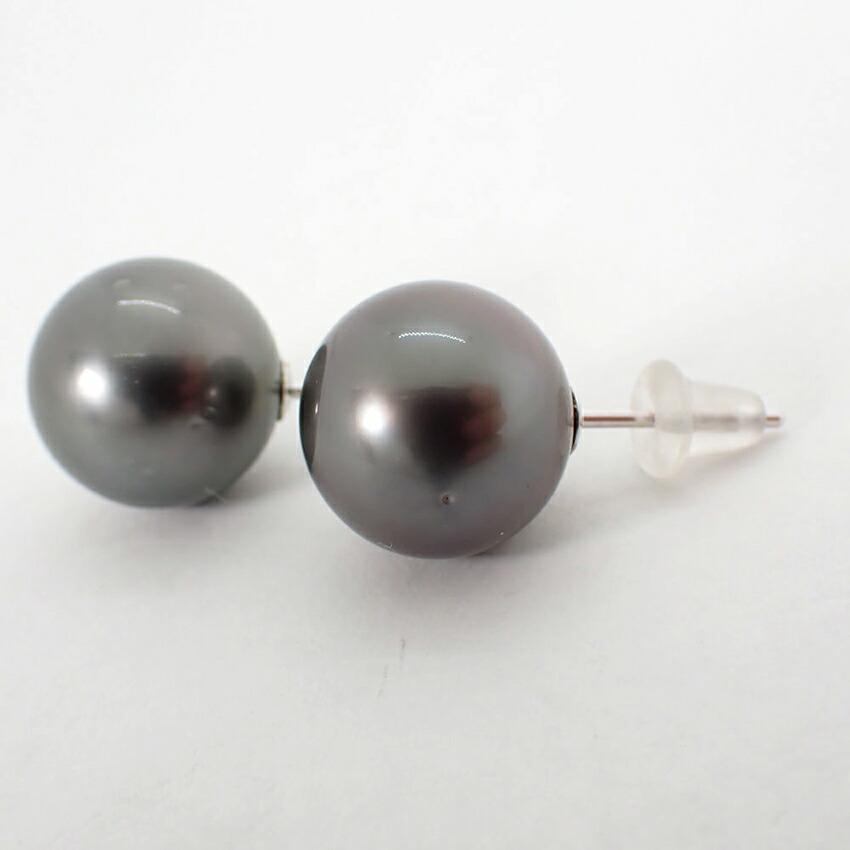 [Used] K14WG South Sea Black Pearl Earrings/j12-2