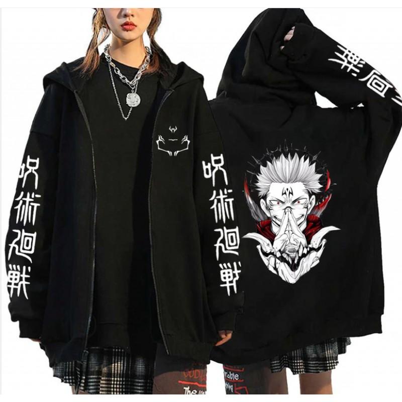 Womens Berserk Anime Print Zip-Up Hoodie Casual Loose Sweatshirt
