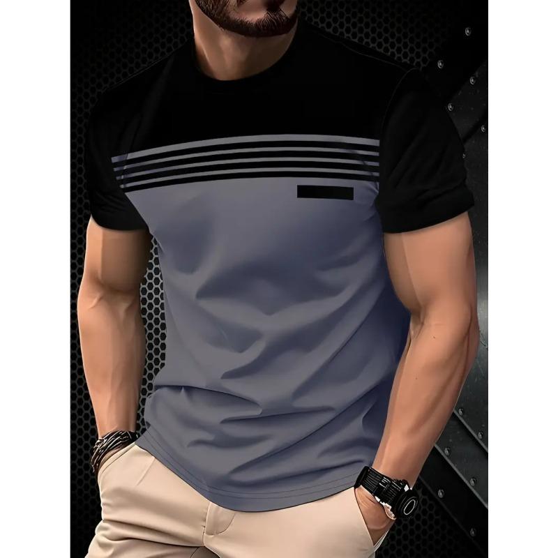 

Мужская летняя повседневная удобная эластичная футболка больших размеров с 3D-принтом в полоску - Мягкая ткань из полиэстера средней эластичности, летняя мужская одежда свободного кроя 5XL чёрный