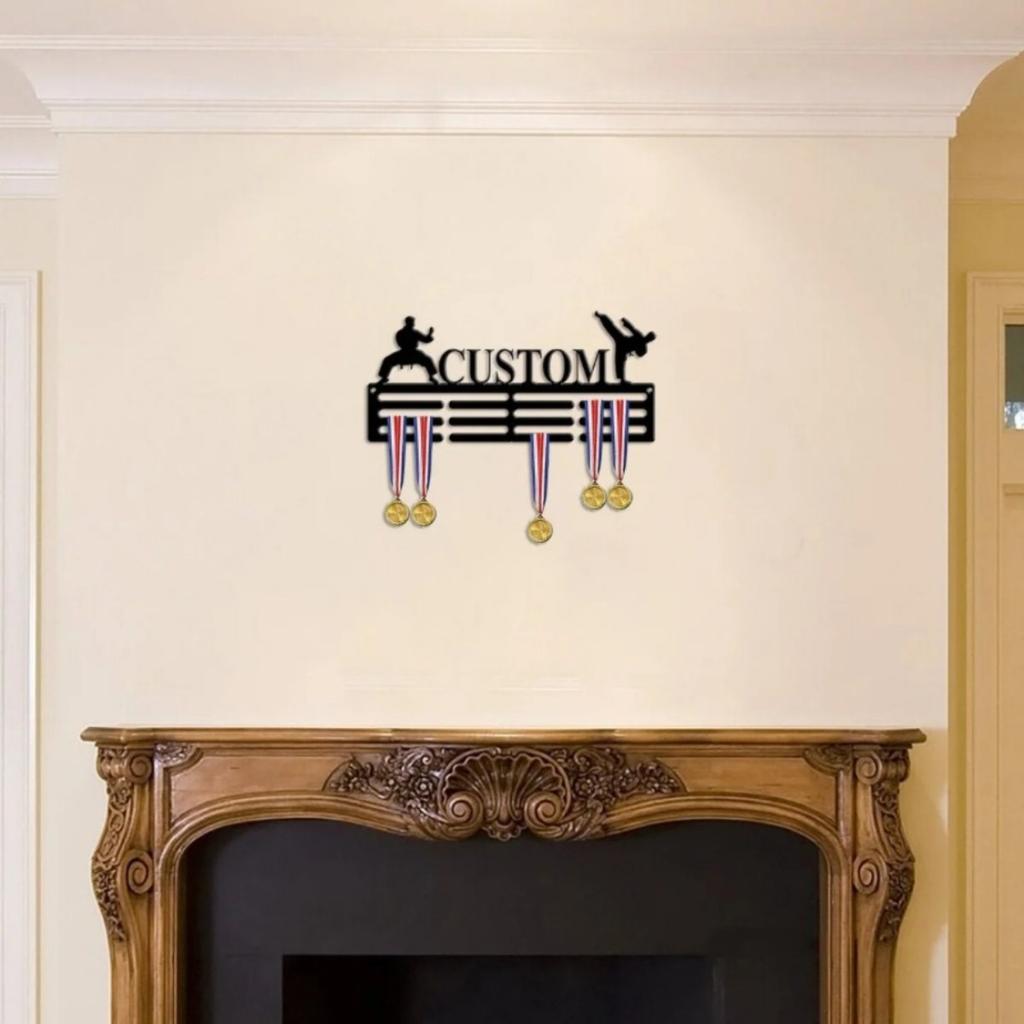 Soporte de Medallas de Karate Personalizado para Pared, 12 Barras para Cintas de Cinturón, Regalo de Artes Marciales para Hombre