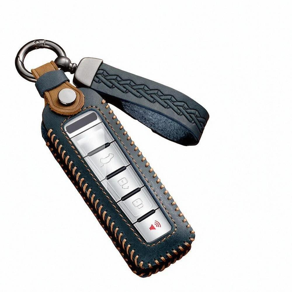 Leather Key Case Cover For Wey Vv5 Vv6 Vv7 P8 Gt 4 Buttons Smart Remote Key Shell Fob Cover Car Key Holder Bag Accessories