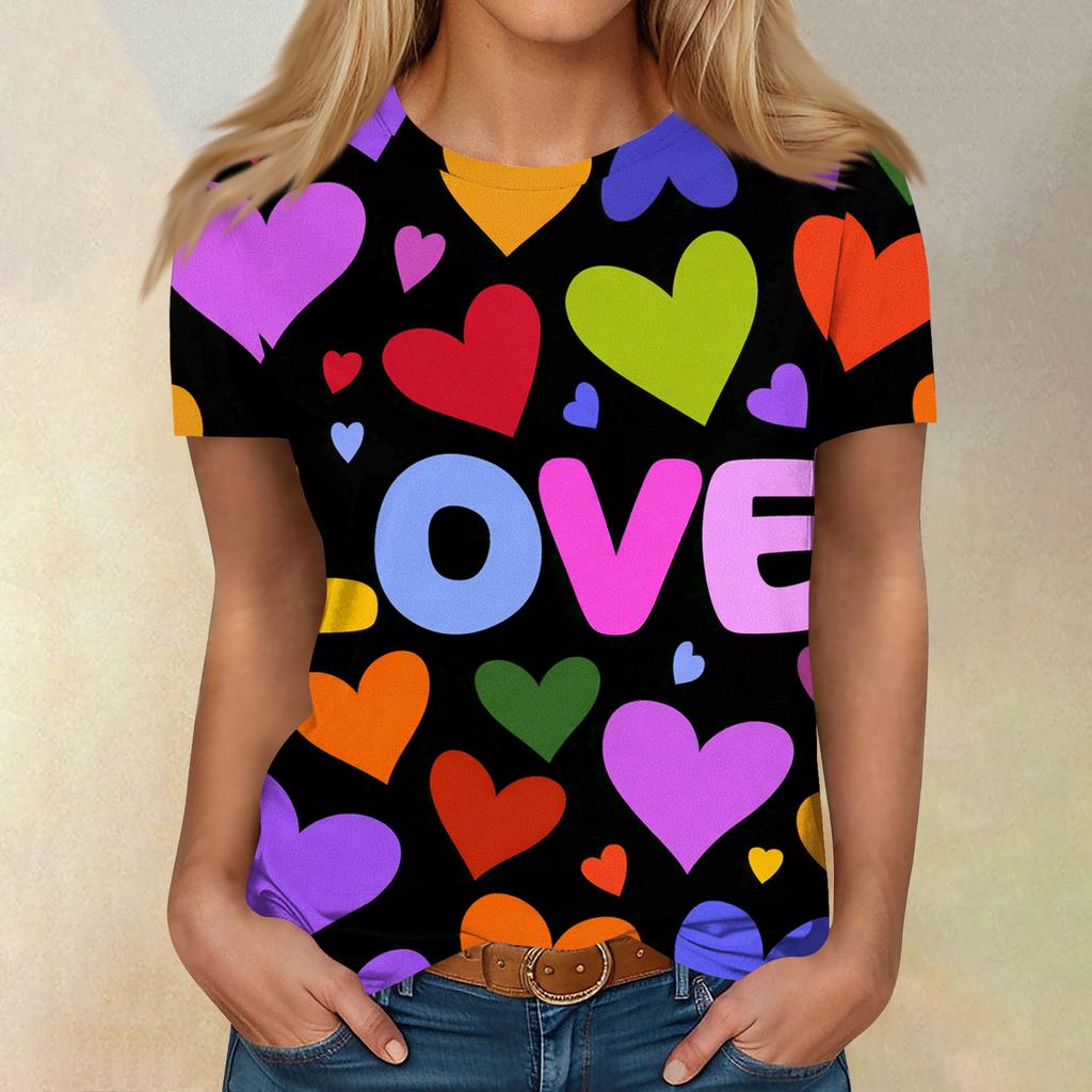 Women's Casual Fashion Valentine's Day Printed Short-Sleeve Top/T-Shirt