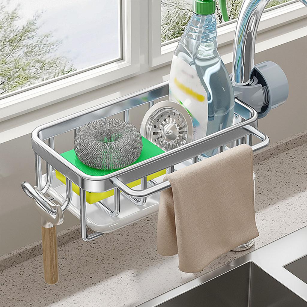 Kitchen Faucet Organizer Multifunctional Rustproof Sponge Dish Soap Brush Sink Caddy Holder with
