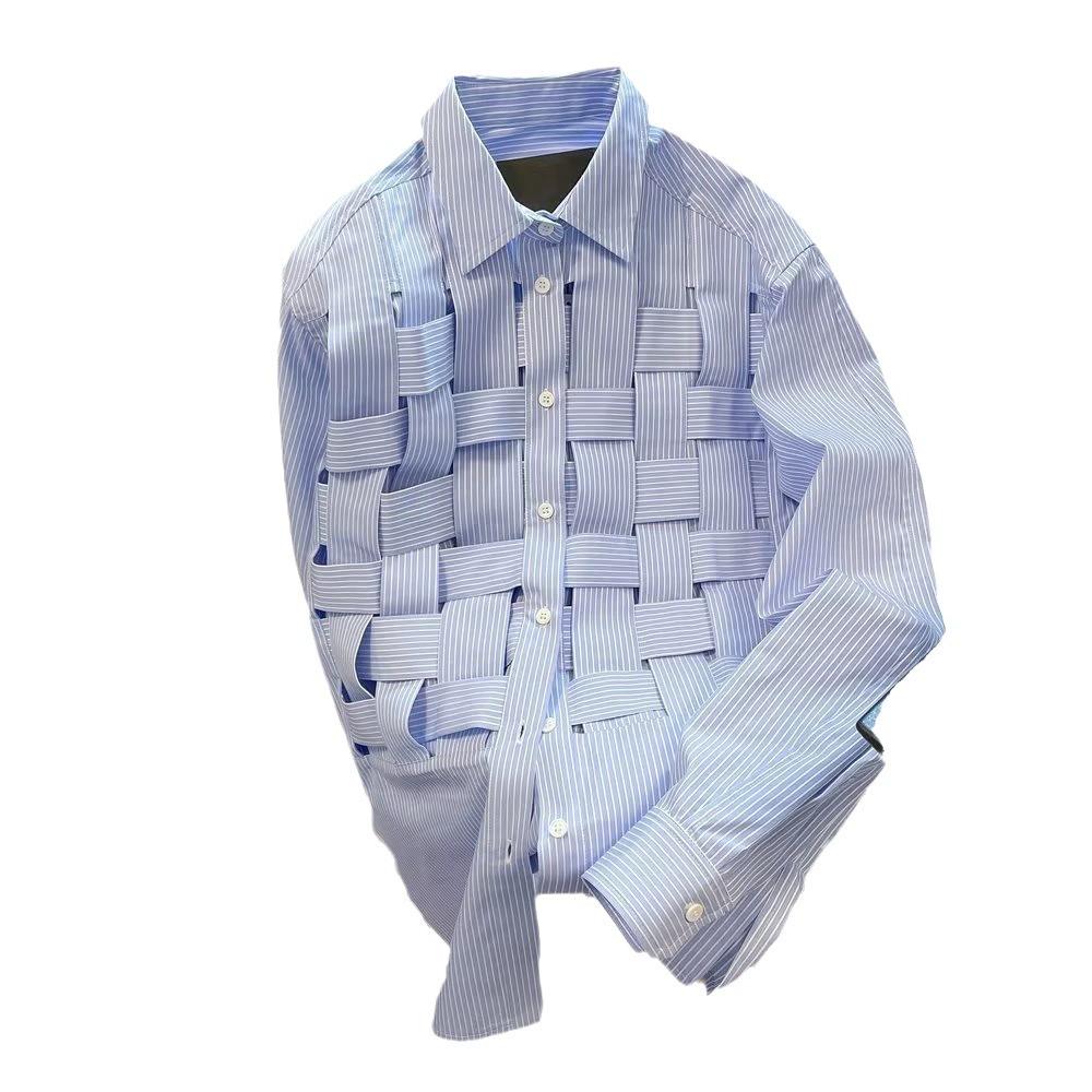 Long Sleeved Trendy Handsome Shirt for Men, Lazy Men, Spring Striped Woven Shirt, Men's Fashion Trend