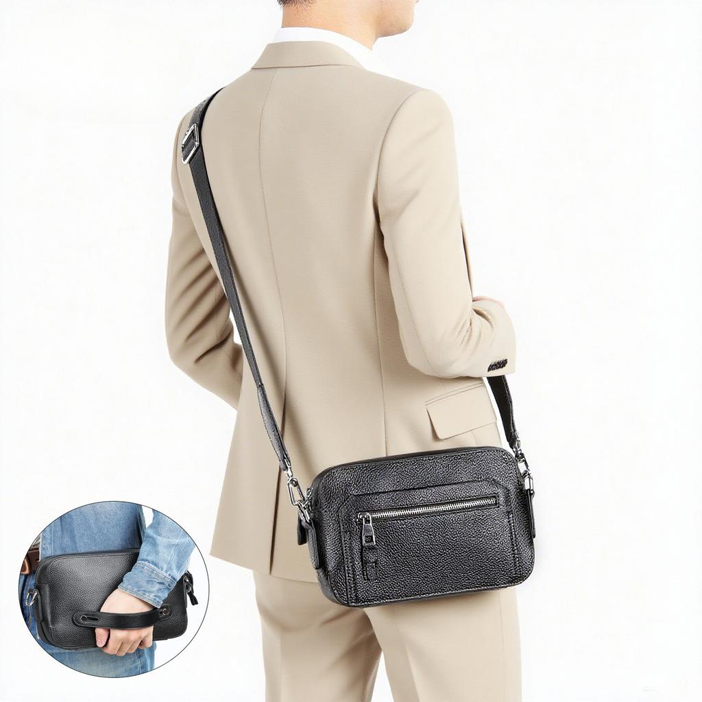 Fashionable Men's Crossbody Bag, Genuine Leather Commuter Casual Small Square Bag, Cowhide Crossbody Bag