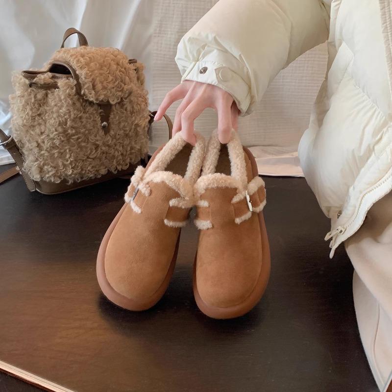 Warm and Velvet Thick-soled Cotton Shoes, Fluffy Buckles, Snow Boots, Women's New Autumn and Winter Models