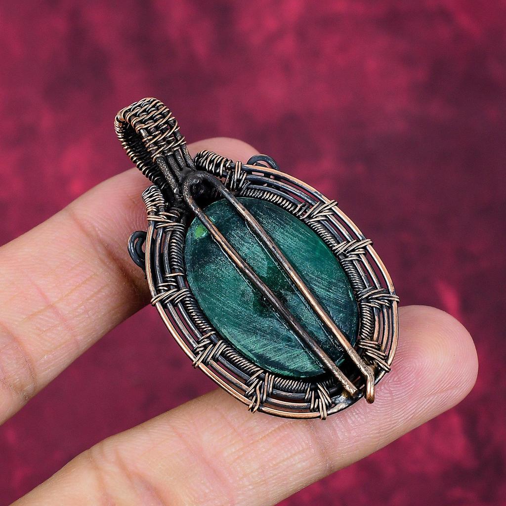Malachite Gemstone Pendant Copper Wire Wrapped Handmade Pendant Antique Jewelry
