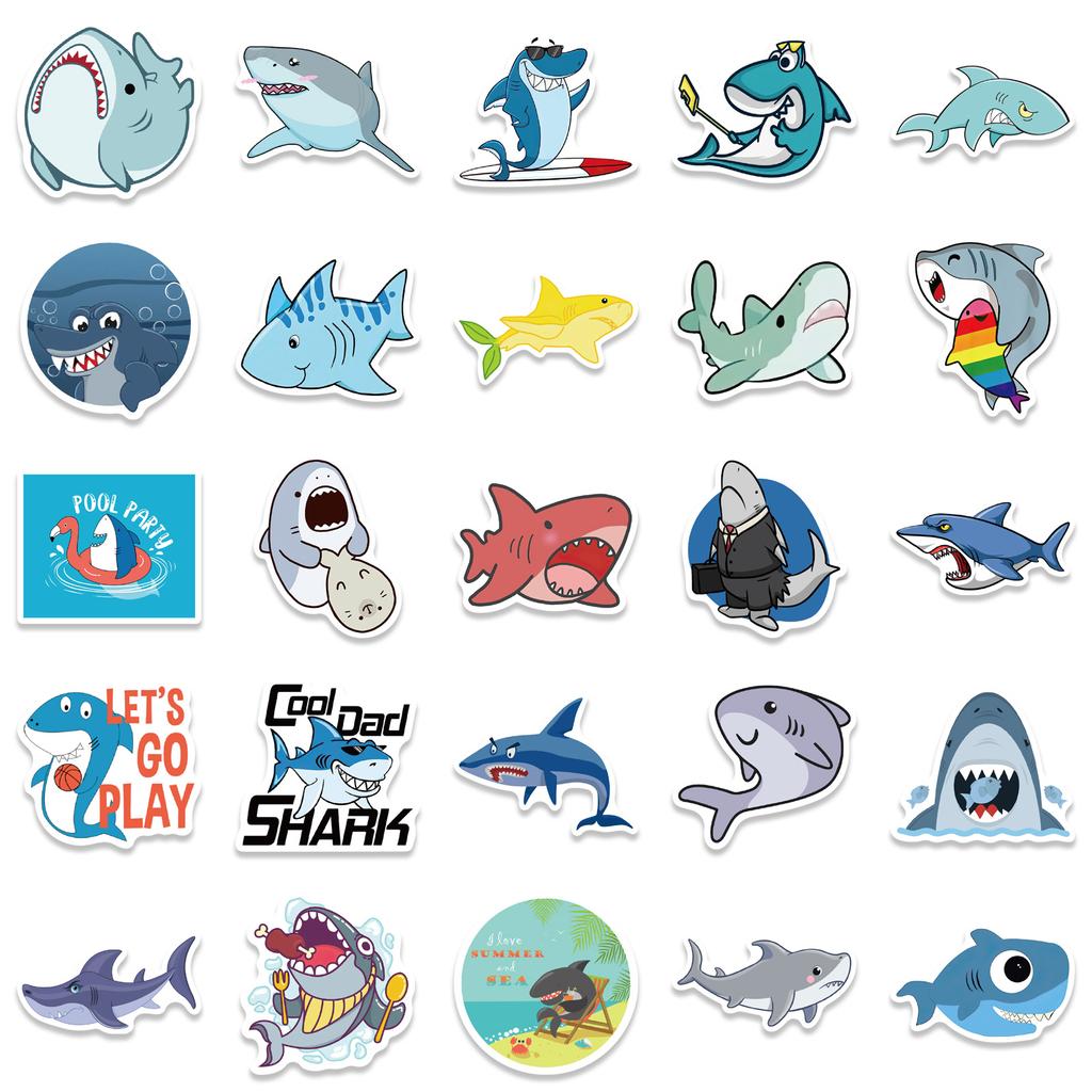 50 Cartoon Love Shark Stickers Personalized Decorative Suitcase Notebook Waterproof No Repeat Stickers