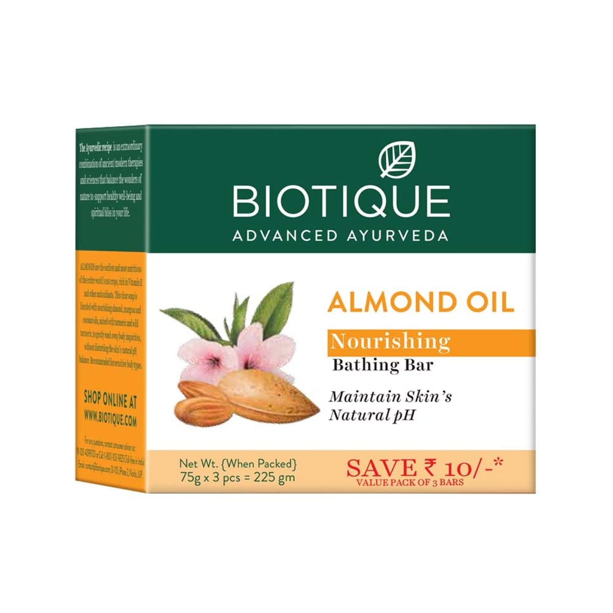 

Biotique Almond Oil Bathing Bar Pack of 3, 225g Ayurvedic Soap for Glowing Skin, pH Balanced, Organic Botanical Extracts, All Skin Types