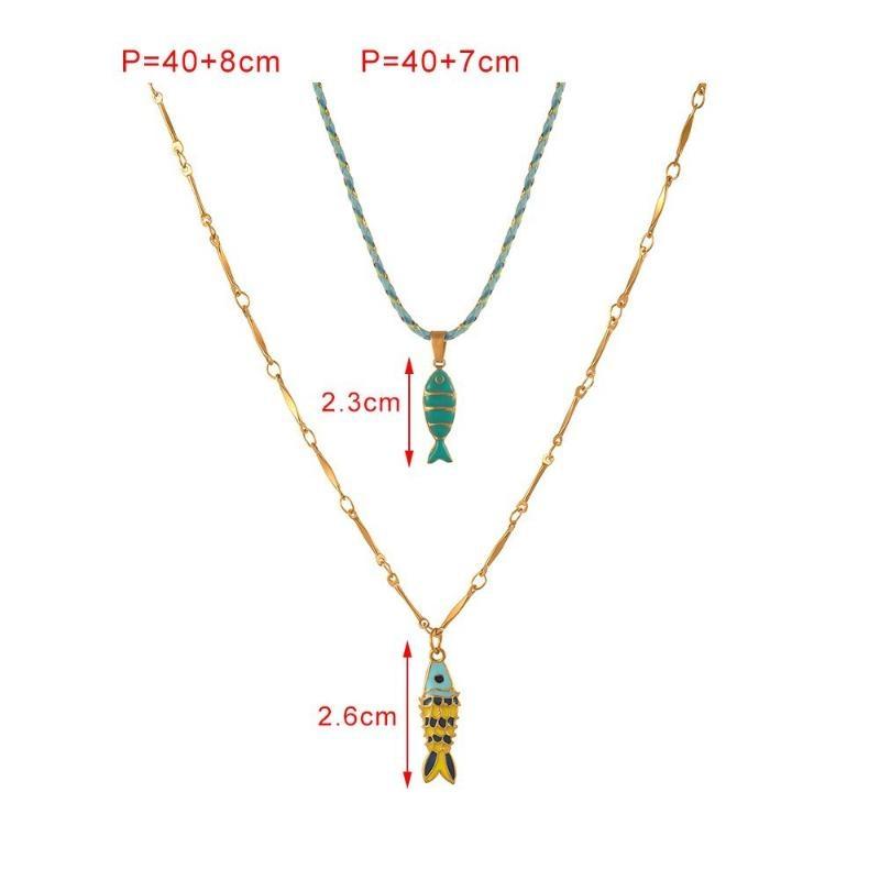 Bohemian Layered Fish Pendant Necklace Colorful Enamel Cute Trendy Adjustable for Teen Girls School Daily Wear