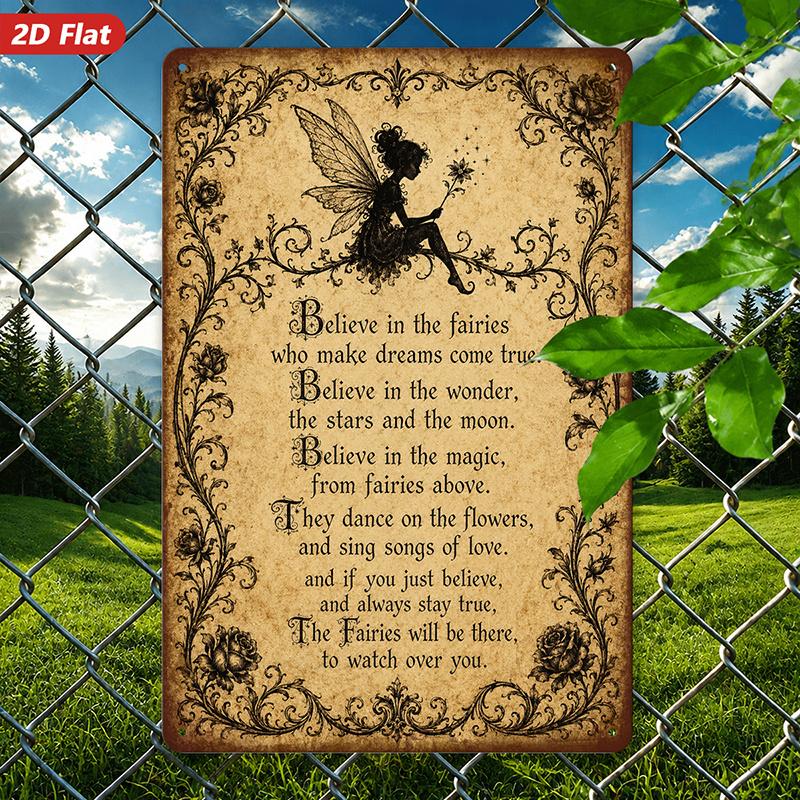 Metal Wall Art Sign "Believe in the Fairies" Poem Decor 8x12 Inch