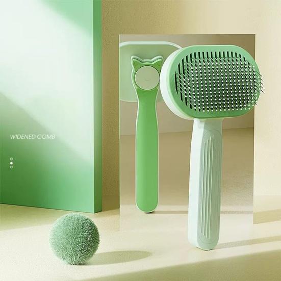 Pet Grooming Comb Self-Cleaning Dog Shedding Brush Angled Stainless Steel Teeth Massage Comb