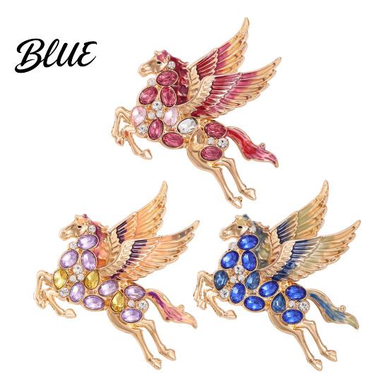 Rhinestone Horse Jewelry Brooch Colorful Shiny Enamel Wings Galloping Fantasy
